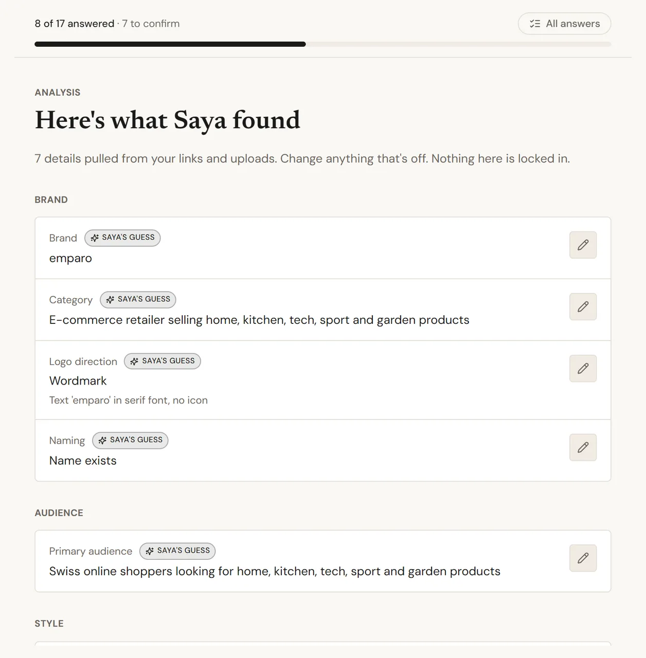 Sosai showing what it read from a website, each line marked as a guess